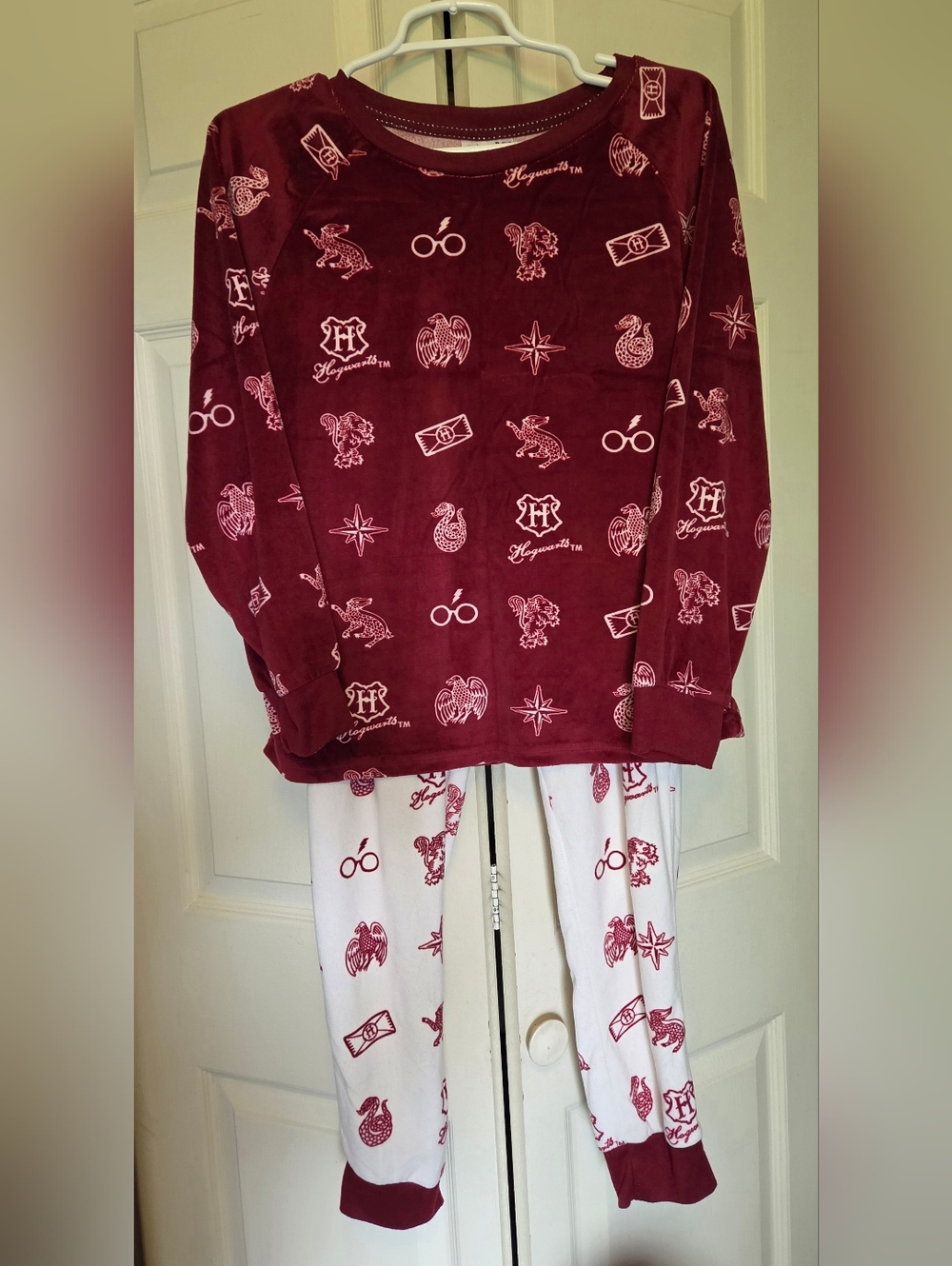 Wizarding World Harry Potter Print Burgandy & White Pajama Set Women Sz SM 4/6